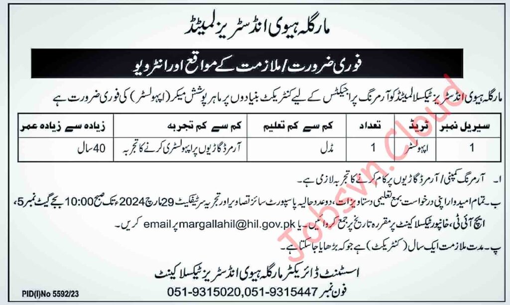 Margalla Heavy Industries Jobs for Management In Taxila 2024